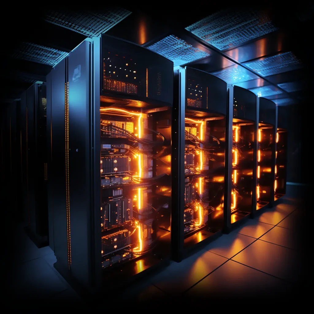 Server room in cyberpunk world.