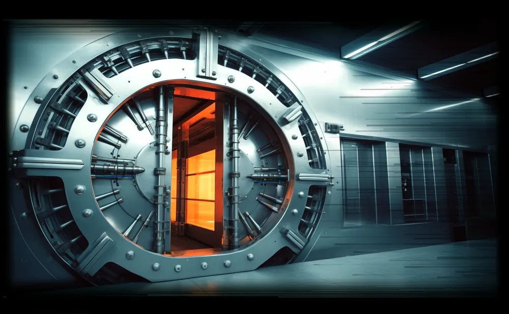 Vault and vault door in cyberpunk world.